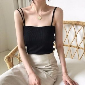 Double-Strap Cropped Black Camisole